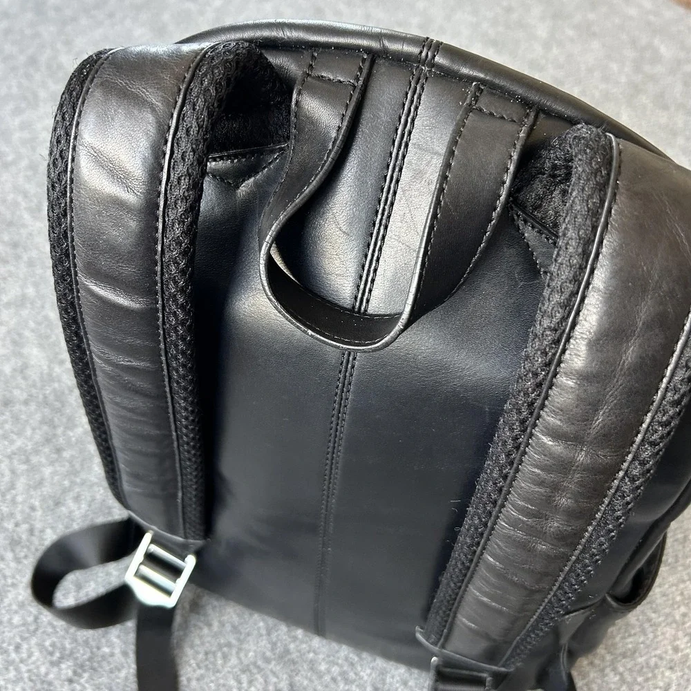 Massimo Dutti Backpack Mens Medium Black Leather Laptop Zip Pocket‎ Bag